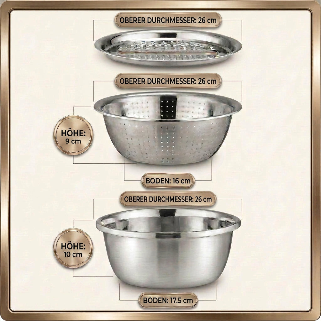 3 in 1 Premium Küchenschüssel Set – Edelstahl