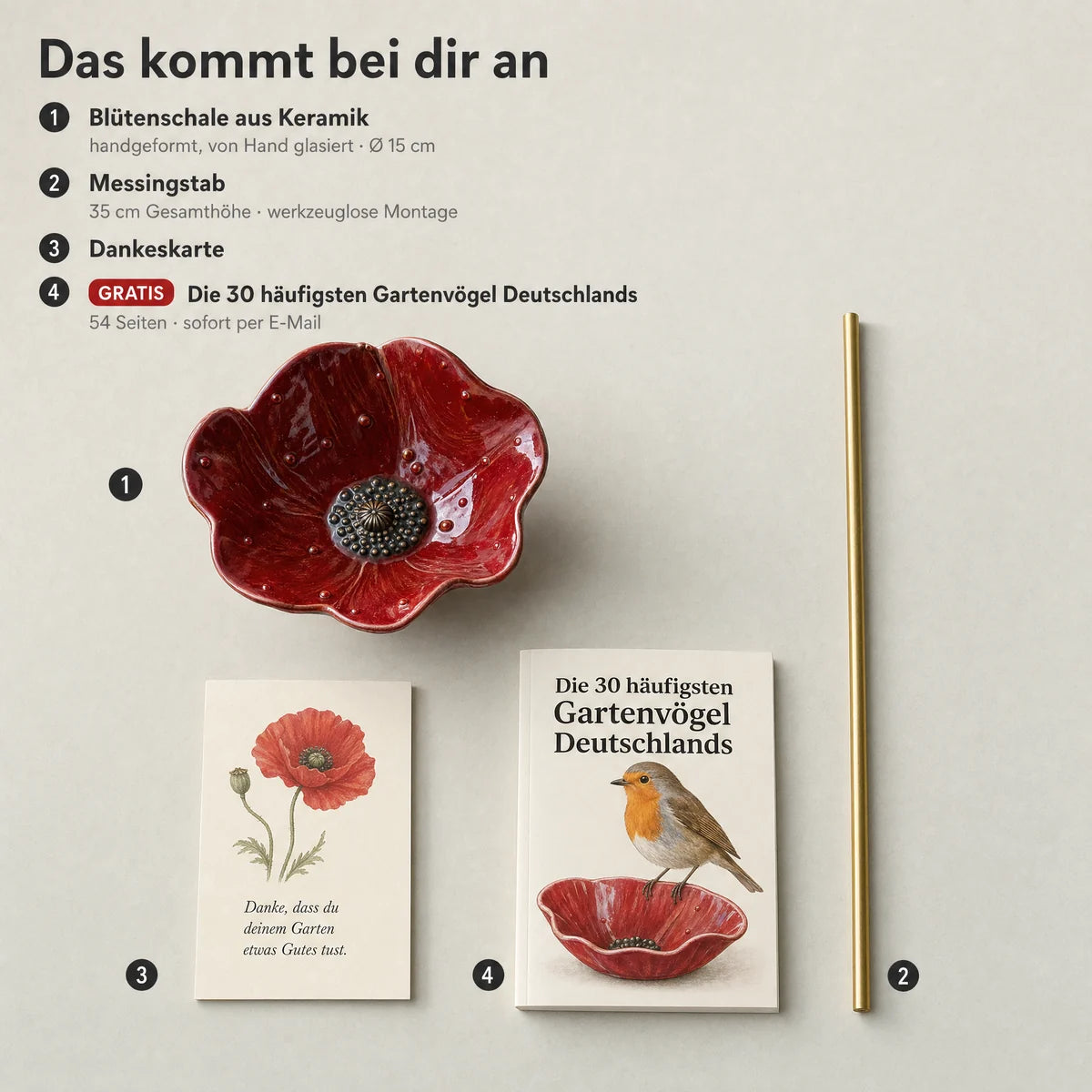 Blütentränke — handgefertigte Vogeltränke für Vögel, Bienen und Schmetterlinge